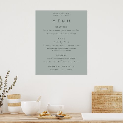 Simple Silvery Sage Green Wedding Menu Poster