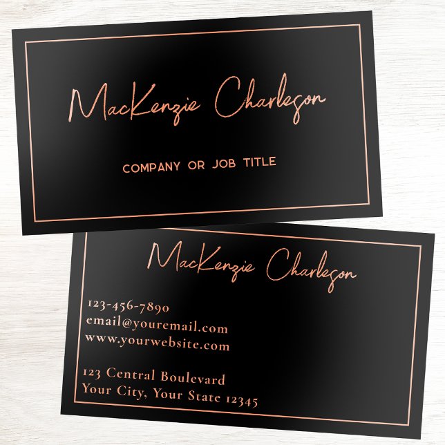 Simple Simple Script Name Line Border Modern Foil Business Cards (Modern rose gold, gold or silver foil script name personalized business cards)