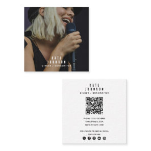 Simple Singer Musician Photo Social Media QR Code Square Business Card
