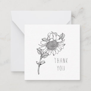 Simple Single Hand-Drawn Sunflower Thank You Blank Note Card