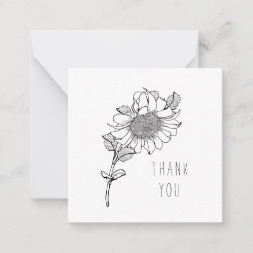 Simple Single Hand_Drawn Sunflower Thank You Blank Note Card