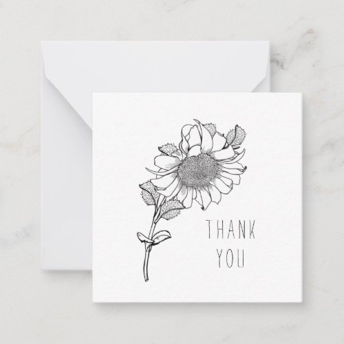 Simple Single Hand_Drawn Sunflower Thank You Name Note Card