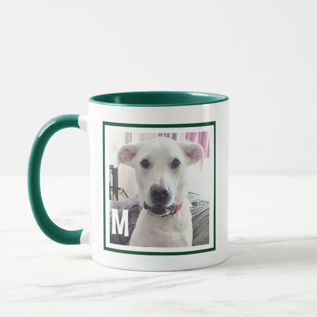 Simple Single Photo and Initial Cute Dog Christmas Mug (Left)