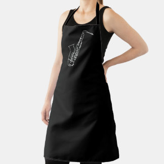 Simple Single Saxophone, Modern Black Saxo Jazz Apron