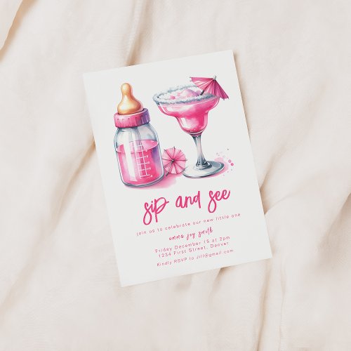 Simple Sip and See Baby Shower Invitation