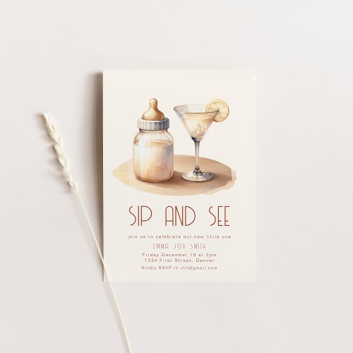 Simple Sip and See Baby Shower Invitation