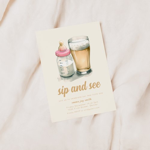 Simple Sip and See Baby Shower Invitation