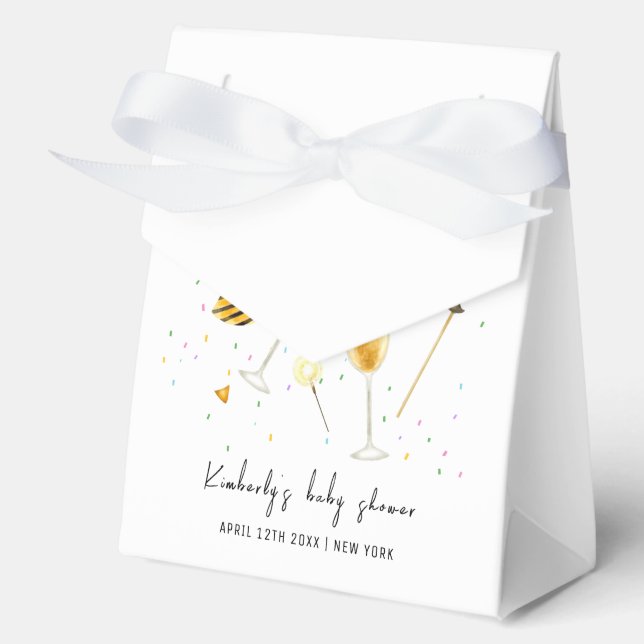 Simple Sip & See Champagne Glass Baby Shower Favor Boxes (Front)