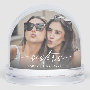 Simple Sisters 2 Photo Modern Script Snow Globes Snow Globe