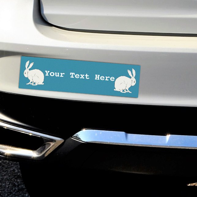 Simple sitting White Bunny Rabbits on Dark blue Car Magnet (Two white sitting bunny rabbits on a dark blue bumper sticker that is magnetic.)