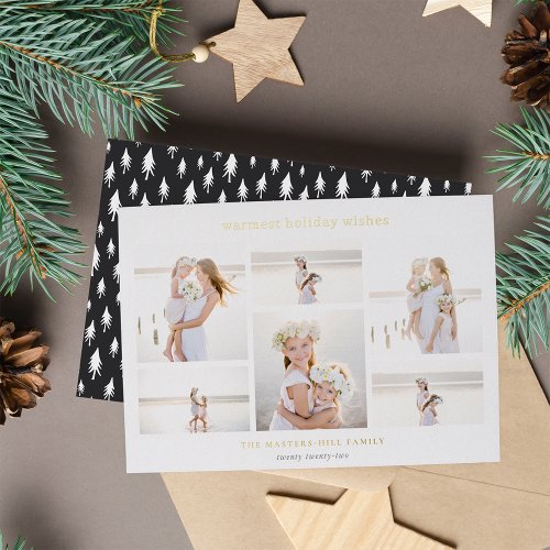 Simple Six  Minimalist Photo Collage Gold  Foil Holiday Card