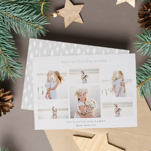 Simple Six Minimalist Photo Collage Silver Foil Holiday Card