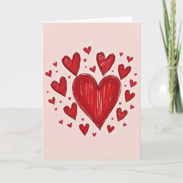 Simple Sketched Hearts Card (Front)