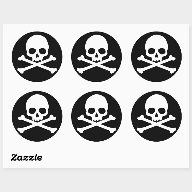 Simple Skull and Crossbones Classic Round Sticker (Sheet)