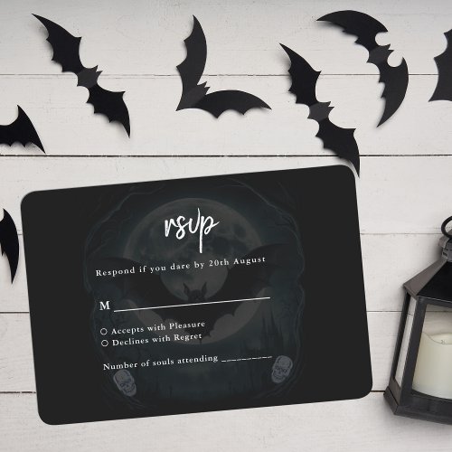 Simple Skull Bats Gothic Wedding RSVP Card