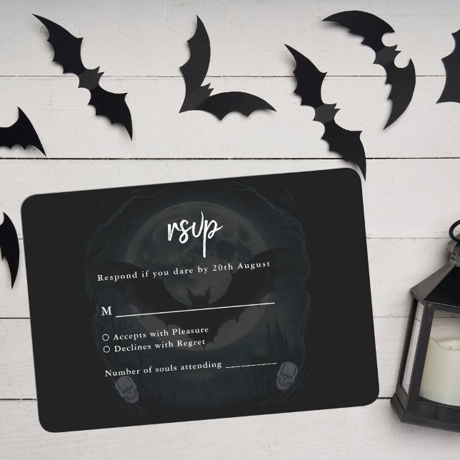 Simple Skull Bats Gothic Wedding RSVP Card (Creator Uploaded)