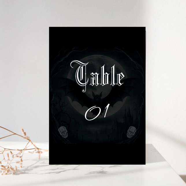 Simple Skull Bats Gothic Wedding Table Number (Creator Uploaded)