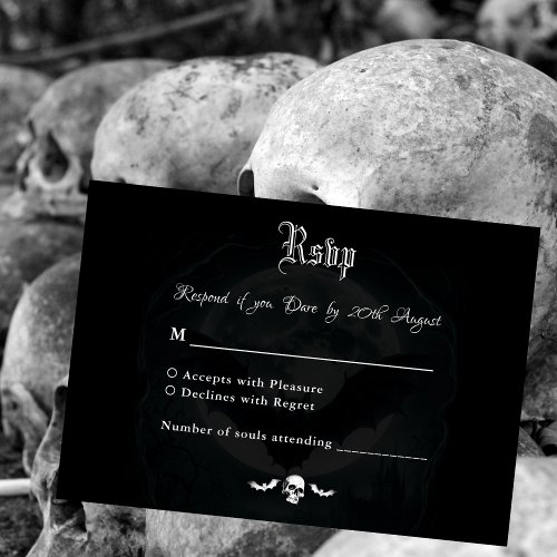 Simple Skull Bats Moonlight Dark Gothic Wedding RSVP Card