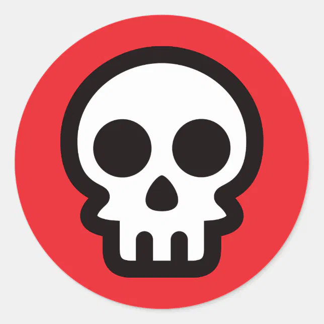 Simple skull logo on red background, round sticker | Zazzle