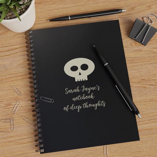 Simple Skull of Deep Thoughts Black Notebook
