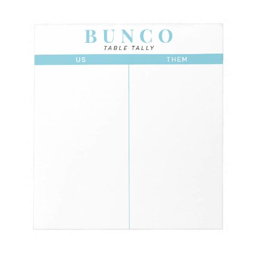 Simple Sky Blue and White Bunco Table Tally Notepad