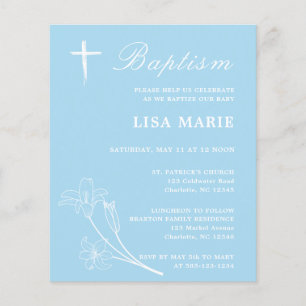 Simple Sky Blue Baby Budget Baptism Invitation