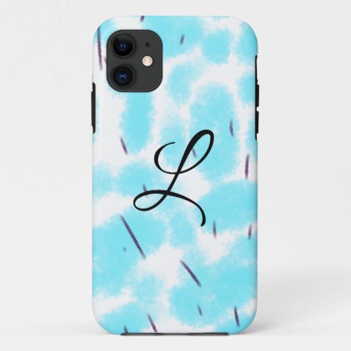 Simple sky blue black watercolor add your monogram iPhone 11 case