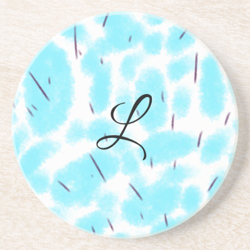 Simple sky blue black watercolor add your monogram coaster