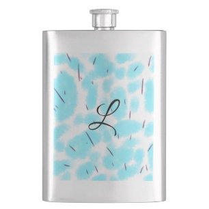 Simple sky blue black watercolor add your monogram flask