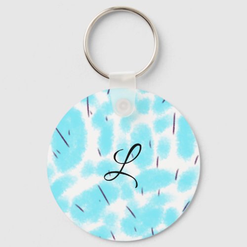 Simple sky blue black watercolor add your monogram keychain