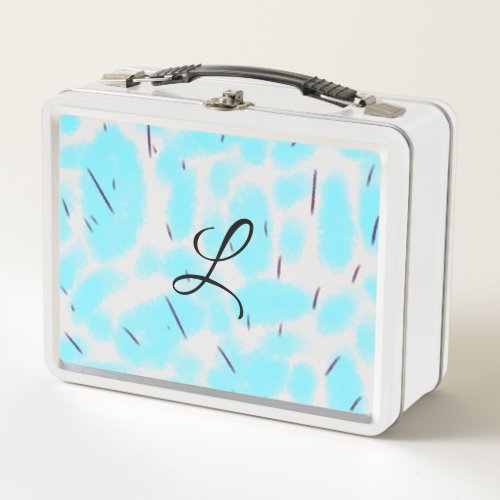 Simple sky blue black watercolor add your monogram metal lunch box