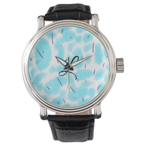 Simple sky blue black watercolor add your monogram watch