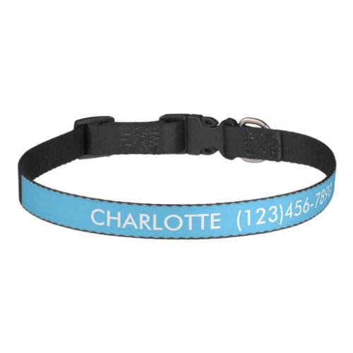 Simple sky blue custom name contact Info modern Pet Collar