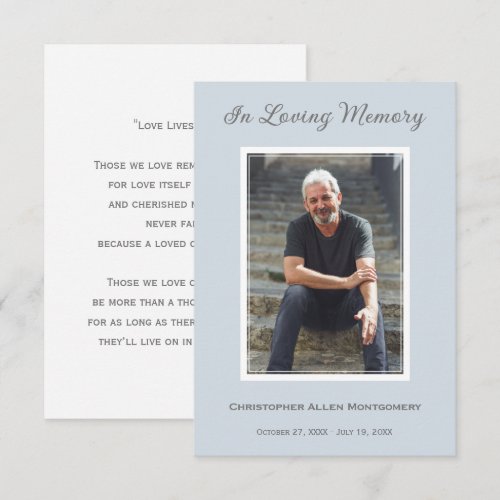 Simple Sky Blue Funeral Photo Memorial Prayer Card
