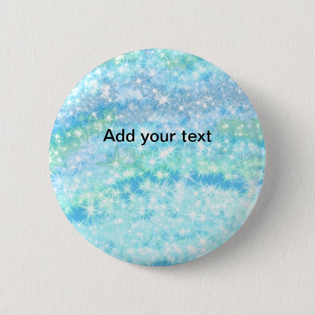 Simple sky blue glitt sparkle stars add your text  button (Front)