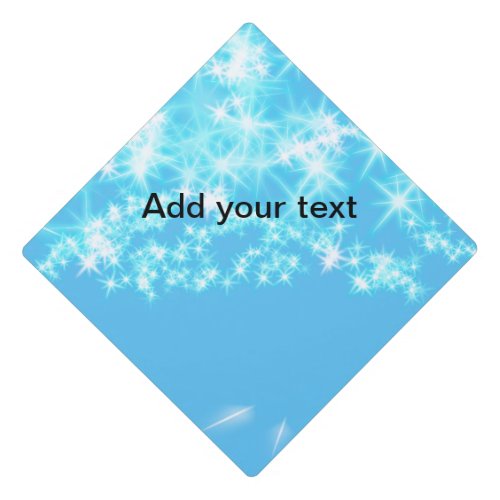 Simple sky blue glitt sparkle stars add your text  graduation cap topper