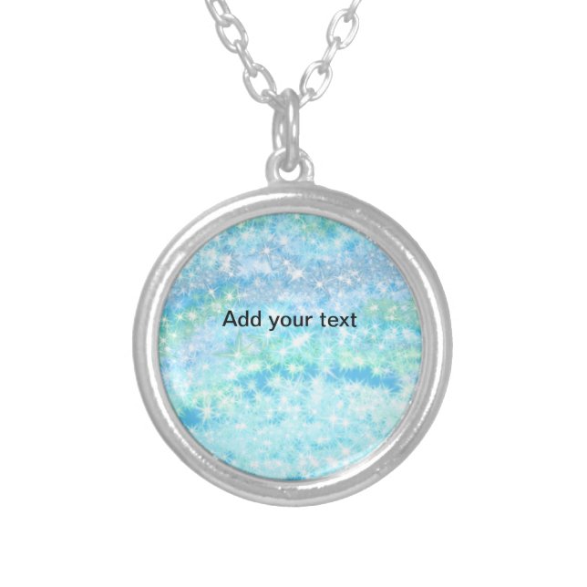 Simple sky blue glitt sparkle stars add your text  silver plated necklace (Front)