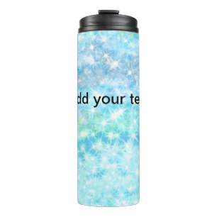 Simple sky blue glitt sparkle stars add your text thermal tumbler