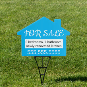 Simple Sky Blue House Shape For Sale Lawn Sign