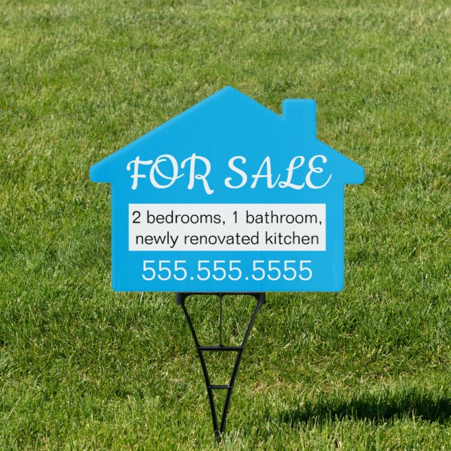 Simple Sky Blue House Shape For Sale Lawn Sign (Insitu)