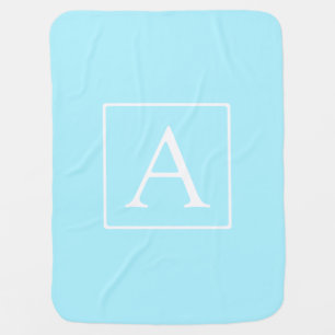 Simple Sky Blue Monogram Baby Blanket