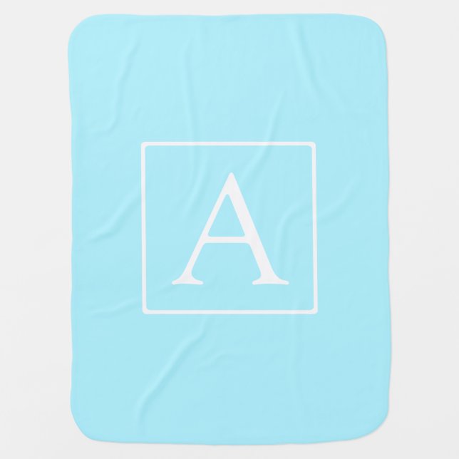 Simple Sky Blue Monogram Baby Blanket (Front)