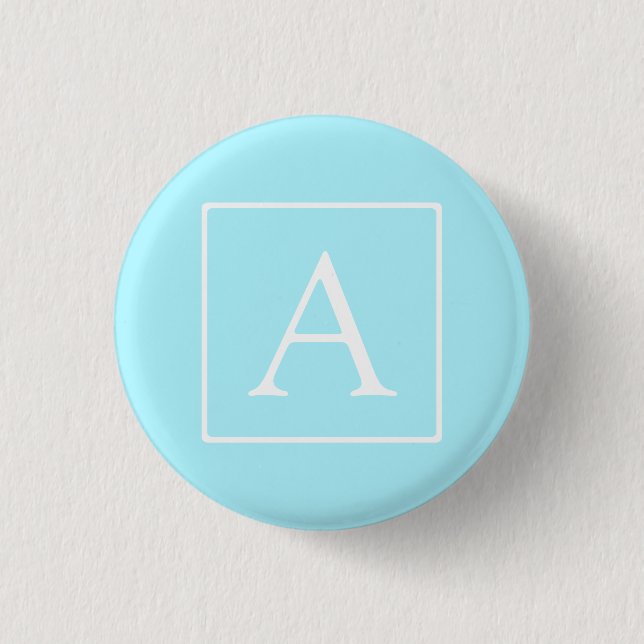 Simple Sky Blue Monogram Button (Front)