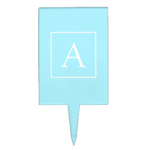 Simple Sky Blue Monogram Cake Topper