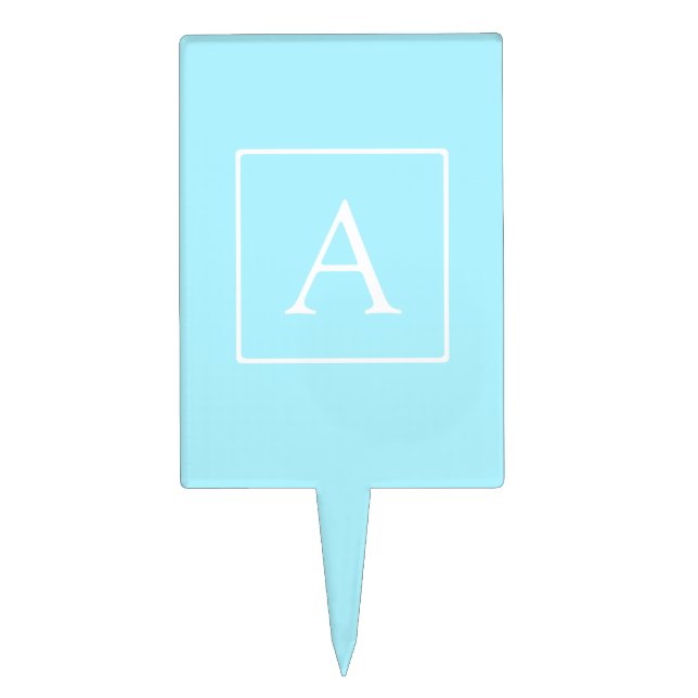 Simple Sky Blue Monogram Cake Topper (Front)