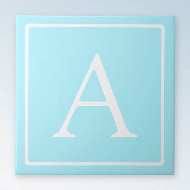 Simple Sky Blue Monogram Ceramic Tile (Creator Uploaded)