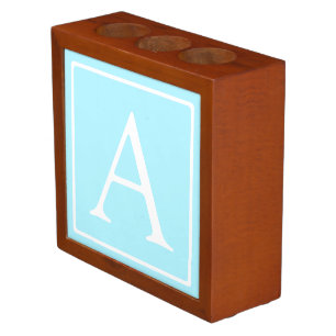 Simple Sky Blue Monogram Desk Organizer