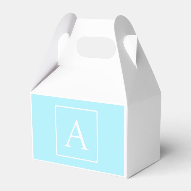 Simple Sky Blue Monogram Favor Boxes (Front Side)