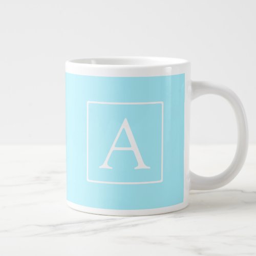 Simple Sky Blue Monogram Giant Coffee Mug
