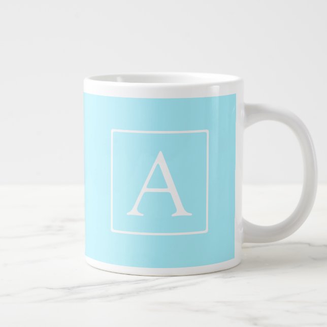Simple Sky Blue Monogram Giant Coffee Mug (Right)